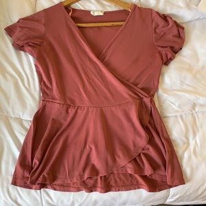 Pink V-Neck Blouse